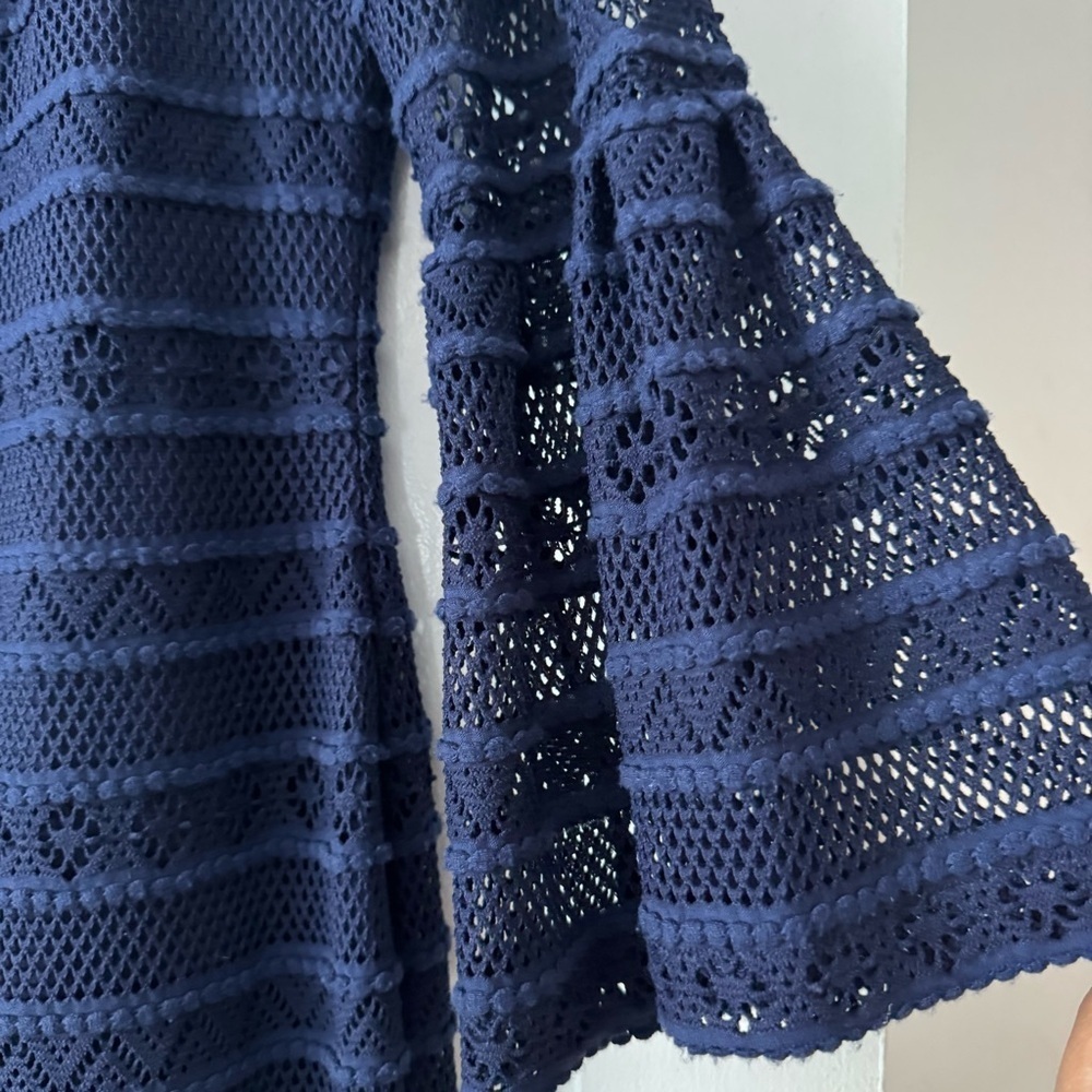 Chaps Midnight Blue Long Sheer Bell Sleeve Dress Size 12 Classic, Contemporary - Picture 7 of 13